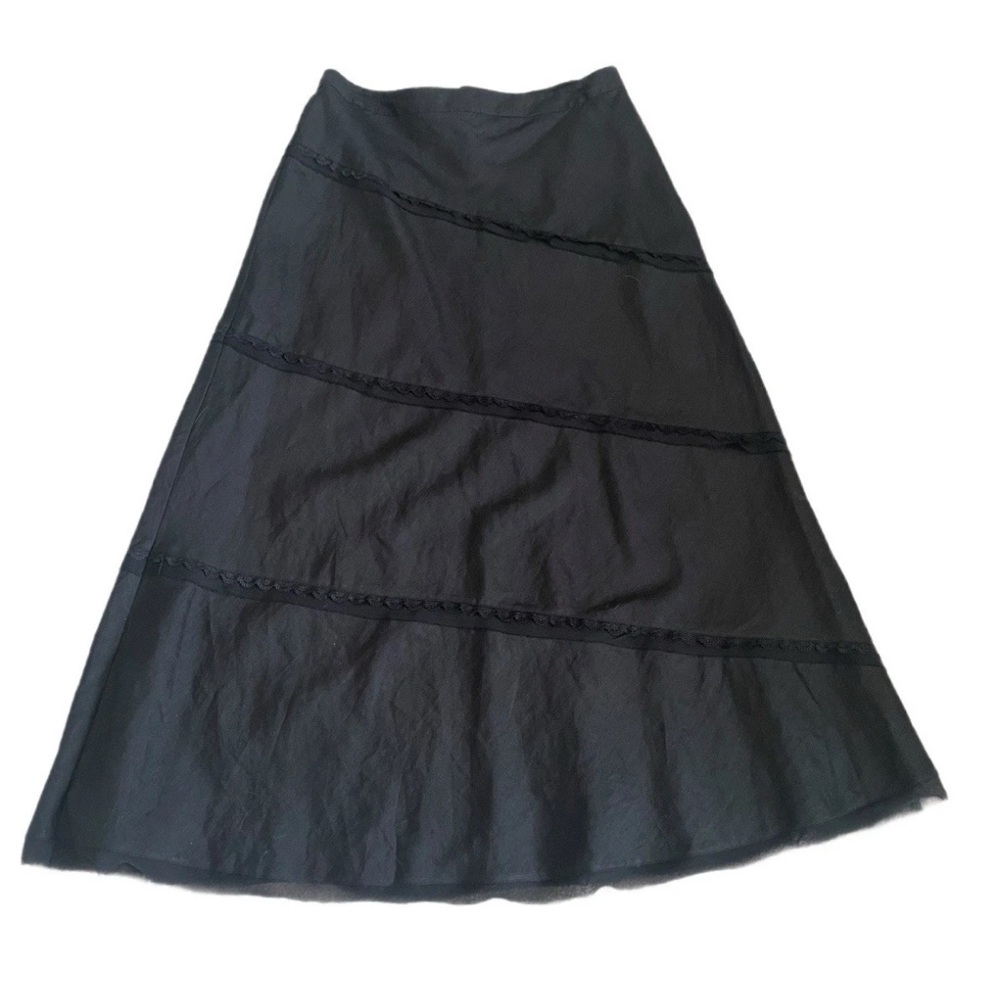 Whimsigoth/Y2K Black Linen Maxi Skirt Lace Detail Size 10